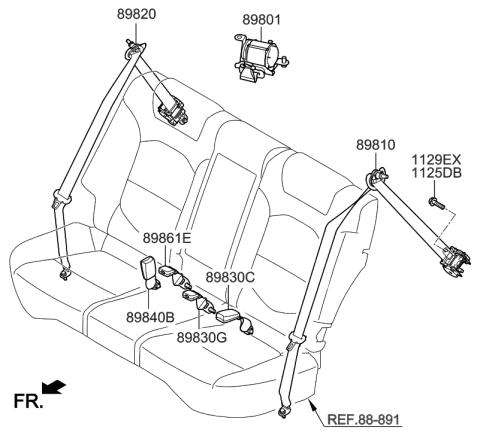 2020 Hyundai Tucson Rear Seat Belt Assembly,Right Diagram for 89820-D3500-UUE