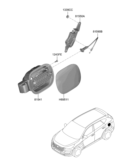 2019 Hyundai Tucson Fuel Filler Door Panel Assembly Diagram for 69511-D3500