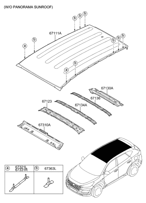 2019 Hyundai Tucson Bracket Assembly-Roof Rack Mounting Center NO.1 Diagram for 67363-D3000