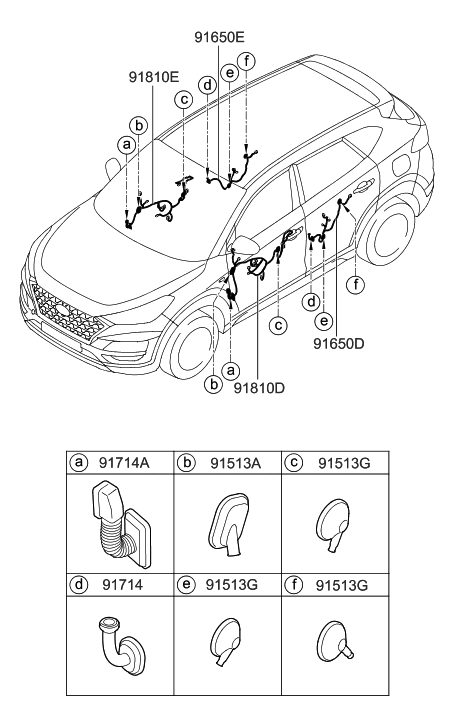 2021 Hyundai Tucson Wiring Assembly-RR Dr LH Diagram for 91650-D3210