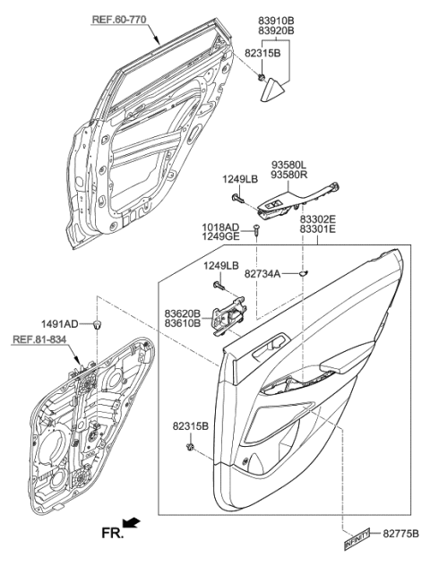 2020 Hyundai Tucson Rear Door Inside Handle Assembly,Right Diagram for 83620-D3000-ZL5