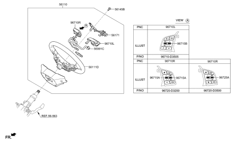 2021 Hyundai Tucson Steering Remote Control Switch Assembly,Right Diagram for 96720-D3500-UMB