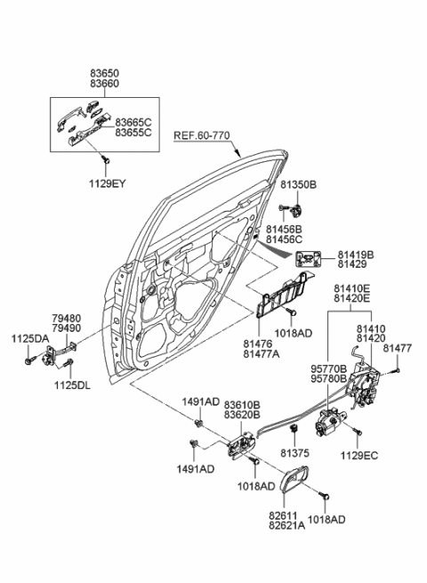 2005 Hyundai Accent Rear Exterior Door Handle Assembly, Right Diagram for 83660-1E050