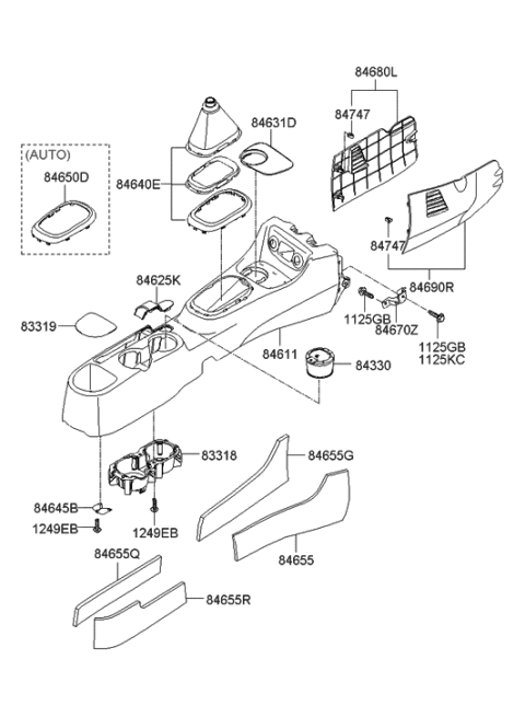 2006 Hyundai Accent Center Console Cup Holder Diagram for 84640-1E000-OR