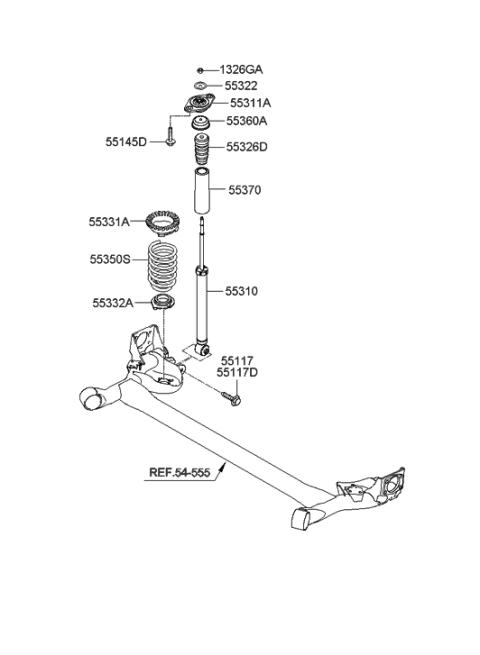 2005 Hyundai Accent Rear Shock Absorber Assembly Diagram for 55310-1E100