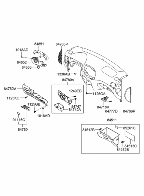 2006 Hyundai Accent Cover Assembly-Crash Pad Side RH Diagram for 84725-1E000-OR