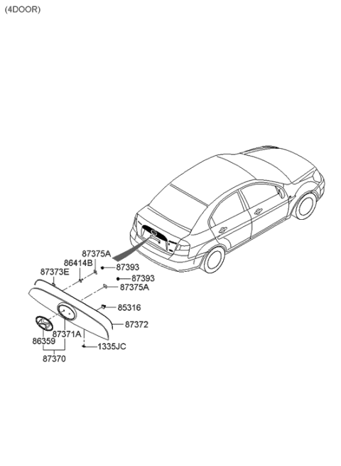 2005 Hyundai Accent Moulding-Back Panel Diagram for 87371-1E000