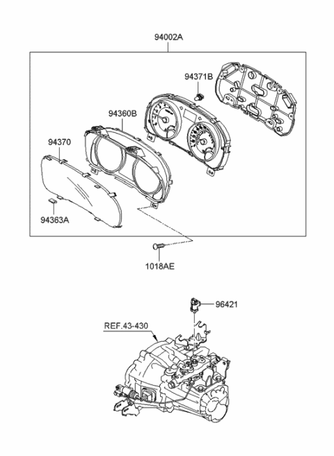 2005 Hyundai Accent Cluster Assembly-Instrument(Mph) Diagram for 94001-1E180
