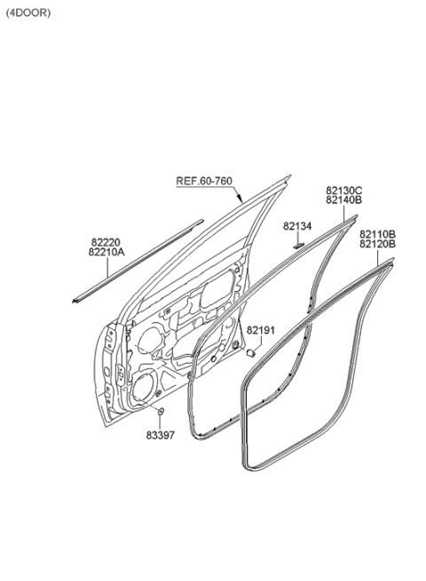 2006 Hyundai Accent Weatherstrip-Front Door Body Side RH Diagram for 82120-1E000-QS