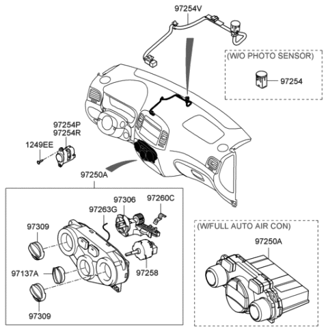 2006 Hyundai Accent Heater Control Assembly Diagram for 97250-1E050
