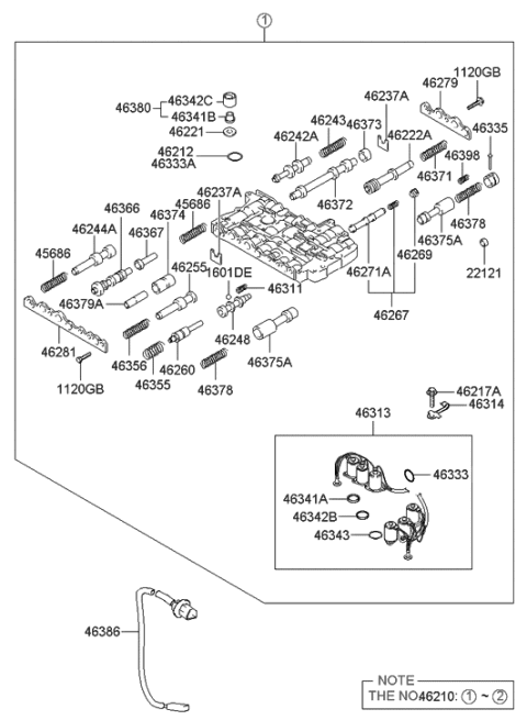 2006 Hyundai Accent Valve Assembly-Low & Reverse Diagram for 46380-37000