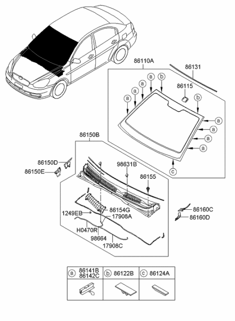 2005 Hyundai Accent Windshield Glass Assembly Diagram for 86110-1E120
