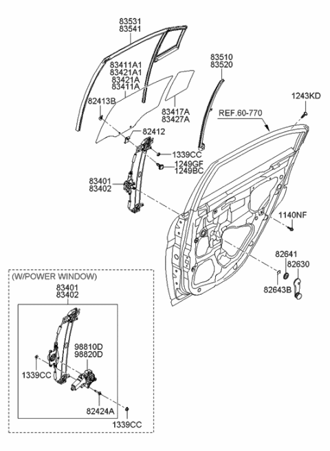 2006 Hyundai Accent Channel Assembly-Rear Door Division Diagram for 83510-1E000