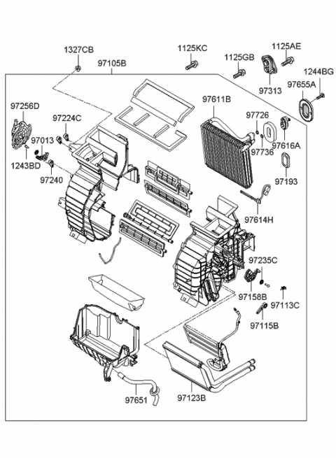 2005 Hyundai Accent Heater & Evaporator Assembly Diagram for 97205-1E000