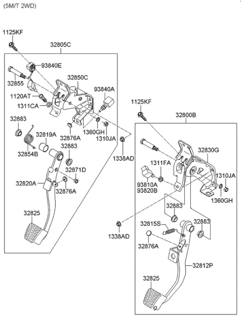 2005 Hyundai Accent Arm-Brake Pedal Diagram for 32812-1G700