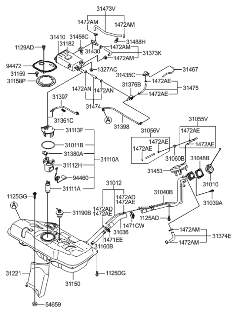 2005 Hyundai Accent Protector-Fuel Tank Diagram for 31221-1G000