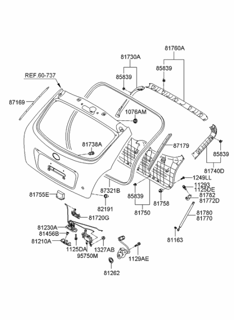 2005 Hyundai Accent Tail Gate Trim Diagram