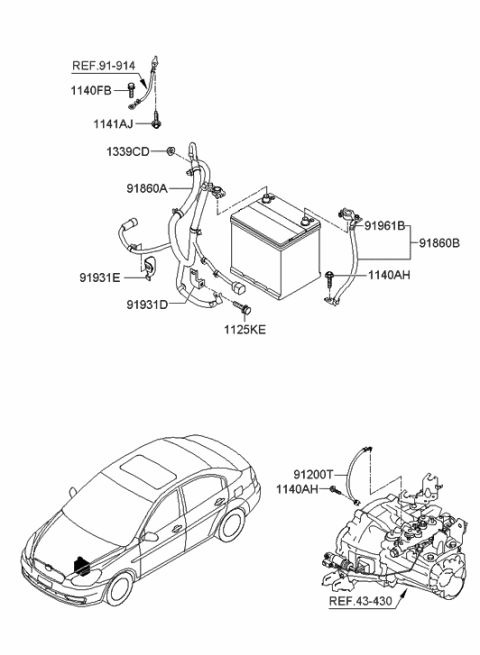 2006 Hyundai Accent Wiring Assembly-Battery (+) Diagram for 91850-1E010