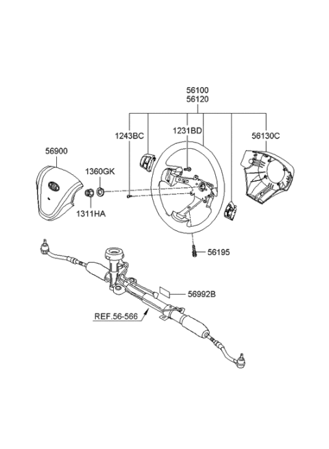 2005 Hyundai Accent Steering Wheel Assembly Diagram for 56110-1E510-AR