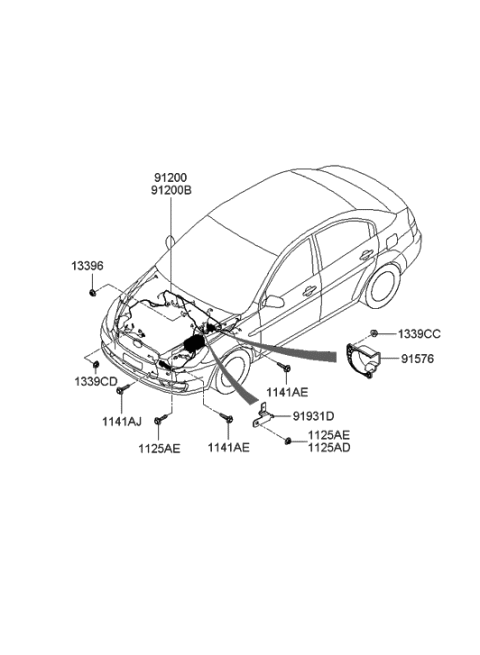 2005 Hyundai Accent Wiring Assembly-Engine Diagram for 91202-1E012