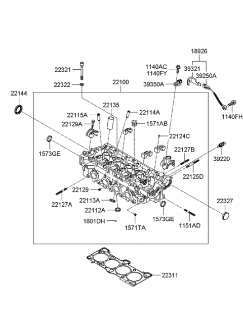 2005 Hyundai Accent Head Assembly-Cylinder Diagram for 22100-26850