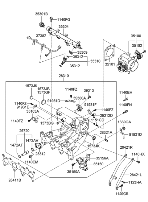 2006 Hyundai Accent Sensor Assembly-Throttle Position Diagram for 35170-26900