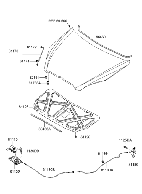 2005 Hyundai Accent Handle Assembly-Hood Latch Release Diagram for 81180-1G000