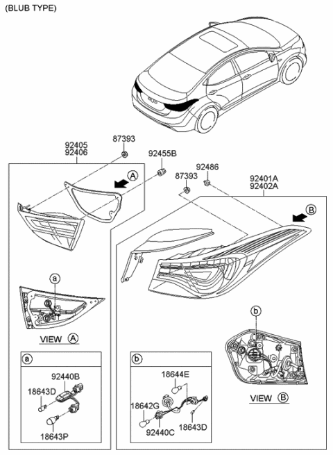 2015 Hyundai Elantra Lamp Assembly-Rear Combination,RH Diagram for 92402-3Y550
