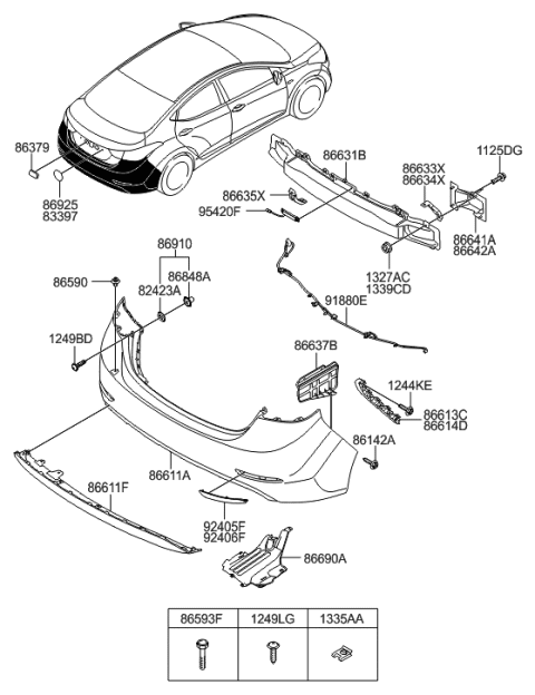 2014 Hyundai Elantra Rear Bumper Cover Diagram for 86611-3Y700
