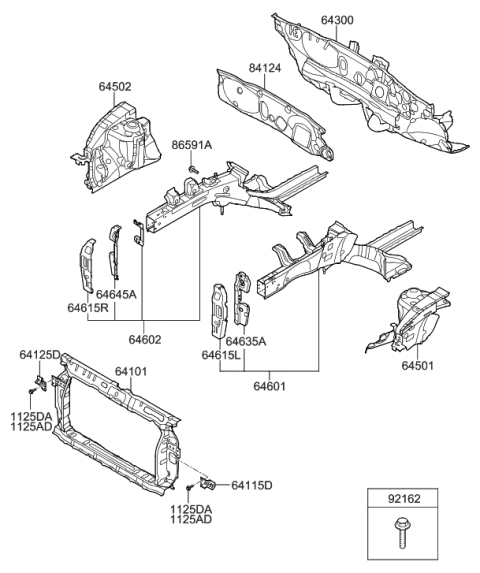 2012 Hyundai Accent Fender Apron & Radiator Support Panel Diagram