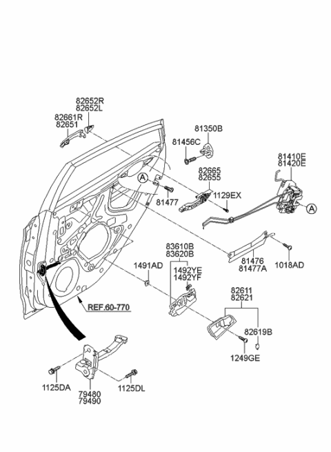 2014 Hyundai Accent Rear Interior Door Handle Assembly, Right Diagram for 83620-1R010-CR