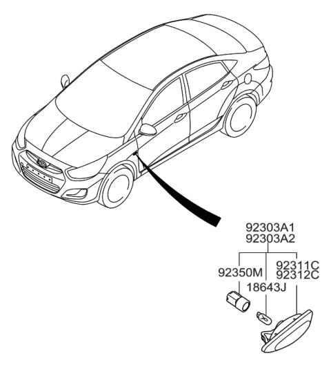 2011 Hyundai Accent Side Repeater Bulb Holder Assembly Diagram for 92350-1R000