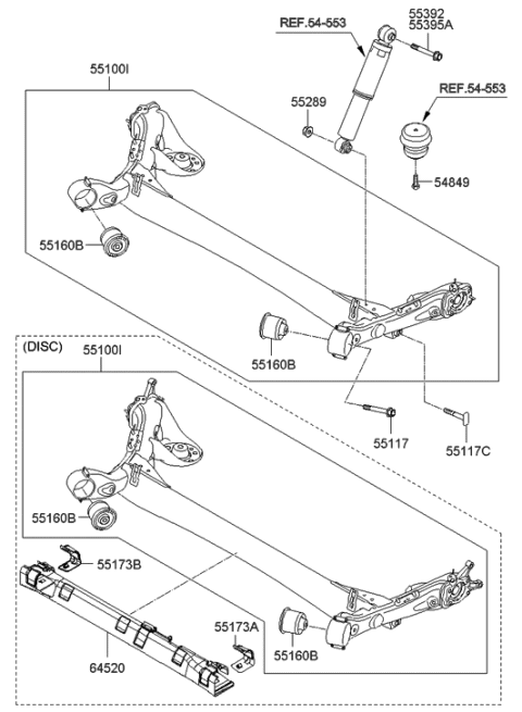 2012 Hyundai Accent Torsion Axle Complete Diagram for 55100-1R000