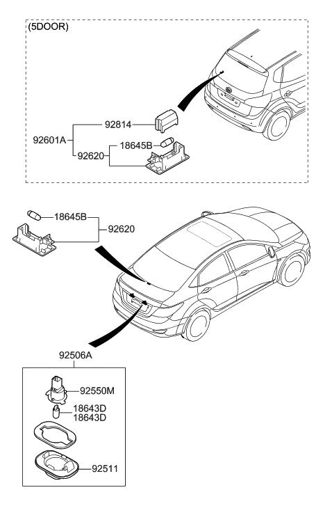 2012 Hyundai Accent License Plate & Interior Lamp Diagram
