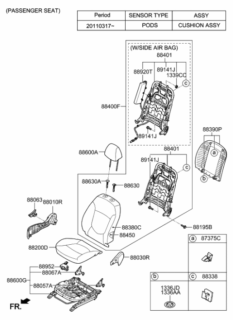 2012 Hyundai Accent Front Passenger Side Seat Back Covering Diagram for 88460-1R370-N2A