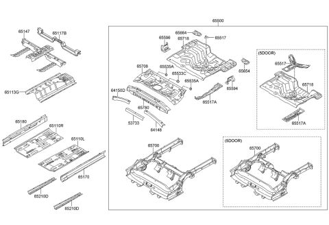 2012 Hyundai Accent Reinforcement Assembly-Floor Rear Lower Side,LH Diagram for 65818-1R000