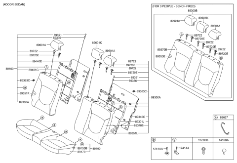 2012 Hyundai Accent Back Assembly-RR Seat Diagram for 89300-1R660-N2A