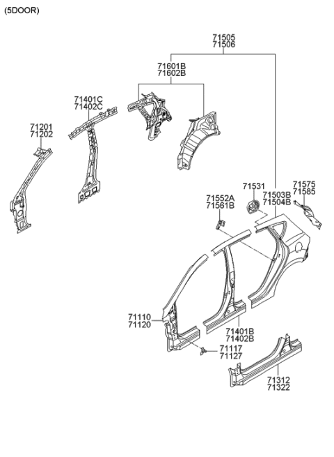 2013 Hyundai Accent Pillar Assembly-Center Inner,LH Diagram for 71401-1R350