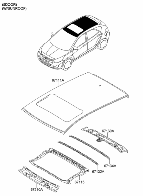 2012 Hyundai Accent Ring Assembly-Sunroof Reinforcement Diagram for 67115-1R050