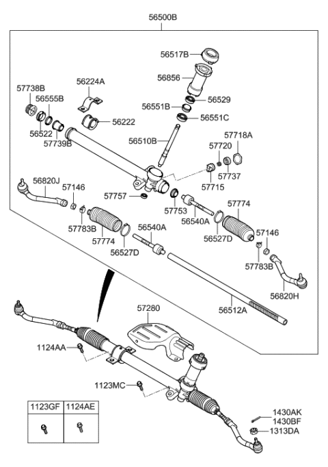 2014 Hyundai Accent Rack Bush Diagram for 56555-1Y600