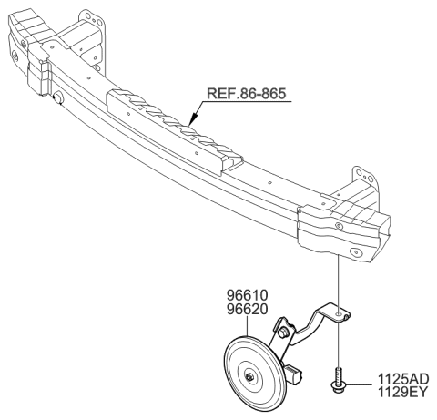 2013 Hyundai Accent Horn Assembly-High Pitch Diagram for 96620-1R600