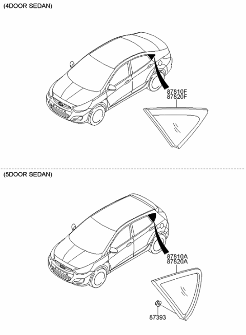 2013 Hyundai Accent Glass & MOULDING Assembly-Quarter Diagram for 87820-1R220