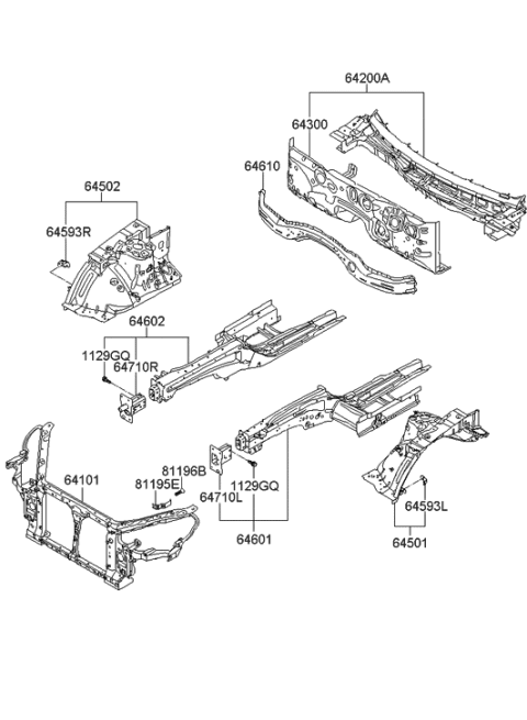 2011 Hyundai Genesis Coupe Fender Apron & Radiator Support Panel Diagram