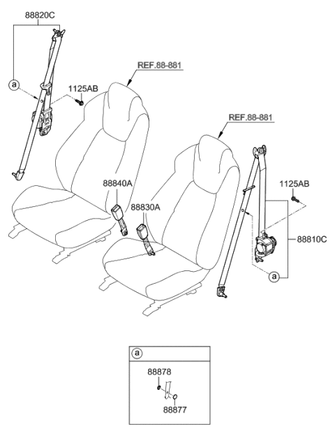 2009 Hyundai Genesis Coupe Front Seat-Belt Buckle Retractor Right Diagram for 88820-2M500-9P