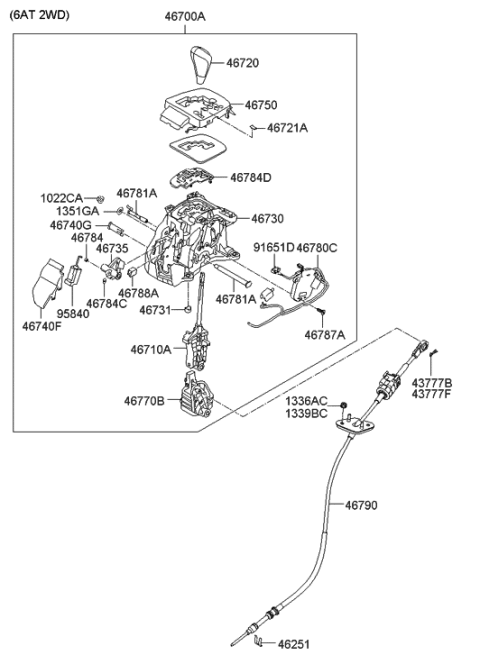 2012 Hyundai Genesis Coupe Lever Assembly-Automatic Transmission Diagram for 46700-2M150-9P