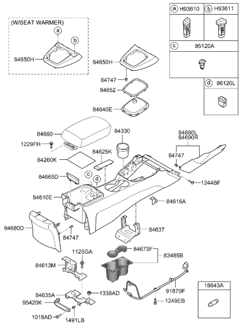 2008 Hyundai Genesis Coupe Upper Cover Assembly-Floor Console Diagram for 84650-2M500-9P