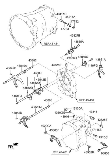 2010 Hyundai Genesis Coupe Lever Assembly-Reverse Shift Diagram for 43850-25000