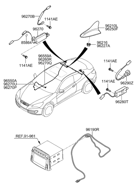 2008 Hyundai Genesis Coupe Combination Antenna Assembly Diagram for 96210-2M100-M8S