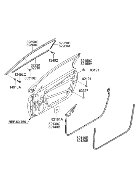 2010 Hyundai Genesis Coupe Weatherstrip Assembly-Front Door Side RH Diagram for 82140-2M000