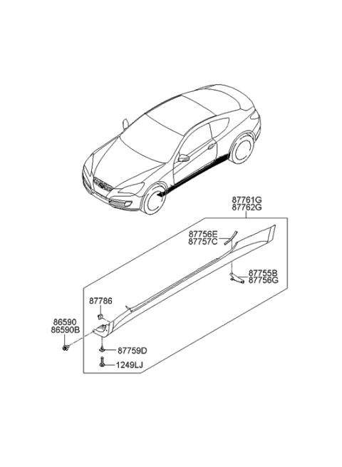 2010 Hyundai Genesis Coupe Tape 3-Side Sill Molding Diagram for 87757-2M000